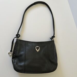 Brighton Leather Shoulder Bag Embossed Sides Heart Hang Tag Braided Straps EUC